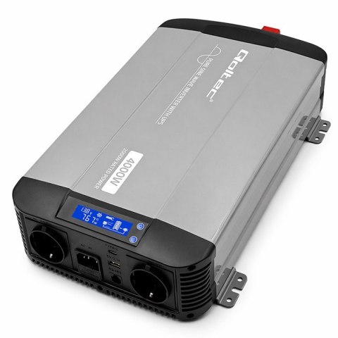 Qoltec Przetwornica napięcia Pure Sine Wave | 12V na 230V | 2000/4000W | UPS BYPASS | LCD | USB | USB-C | Kompatybilna z LiFePO4