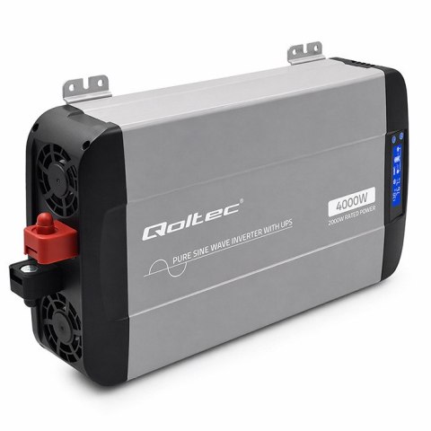Qoltec Przetwornica napięcia Pure Sine Wave | 12V na 230V | 2000/4000W | UPS BYPASS | LCD | USB | USB-C | Kompatybilna z LiFePO4