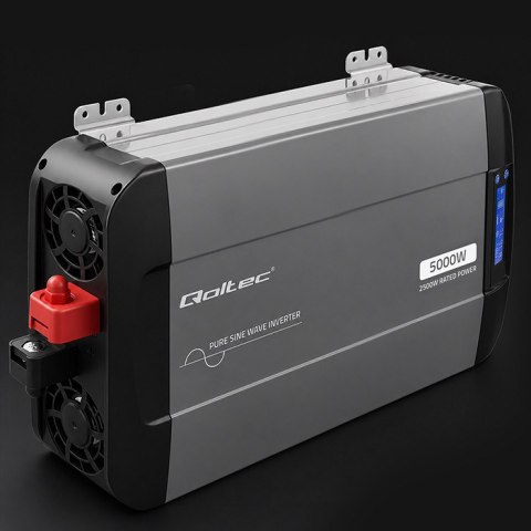 Qoltec Przetwornica napięcia Pure Sine Wave | 12V na 230V | 2500/5000W | LCD | USB | USB-C | Kompatybilna z LiFePO4 GEL AGM