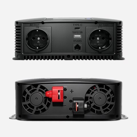 Qoltec Przetwornica napięcia Pure Sine Wave | 12V na 230V | 2500/5000W | LCD | USB | USB-C | Kompatybilna z LiFePO4 GEL AGM