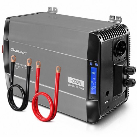 Qoltec Przetwornica napięcia Pure Sine Wave | 12V na 230V | 3000/6000W | LCD | USB | USB-C | Kompatybilna z LiFePO4 GEL AGM