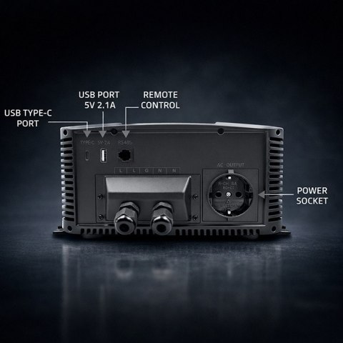 Qoltec Przetwornica napięcia Pure Sine Wave | 12V na 230V | 3000/6000W | LCD | USB | USB-C | Kompatybilna z LiFePO4 GEL AGM