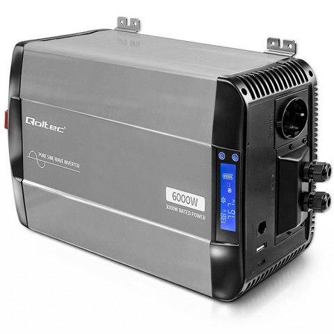 Qoltec Przetwornica napięcia Pure Sine Wave | 12V na 230V | 3000/6000W | LCD | USB | USB-C | Kompatybilna z LiFePO4 GEL AGM