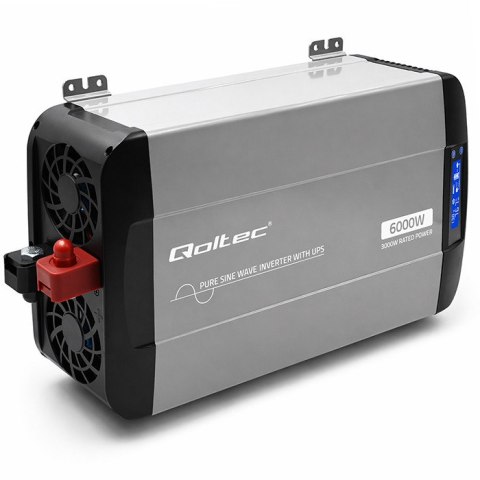 Qoltec Przetwornica napięcia Pure Sine Wave | 12V na 230V | 3000/6000W | UPS BYPASS | LCD | USB | USB-C | Kompatybilna z LiFePO4