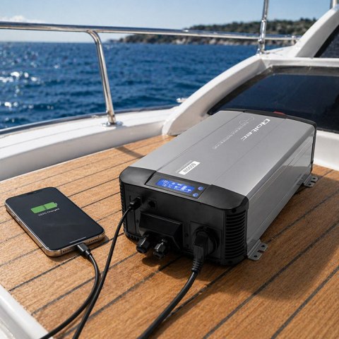 Qoltec Przetwornica napięcia Pure Sine Wave | 12V na 230V | 3000/6000W | UPS BYPASS | LCD | USB | USB-C | Kompatybilna z LiFePO4