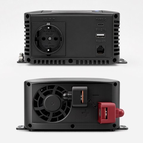 Qoltec Przetwornica napięcia Pure Sine Wave | 12V na 230V | 300/600W | LCD | USB | USB-C | Kompatybilna z LiFePO4 GEL AGM