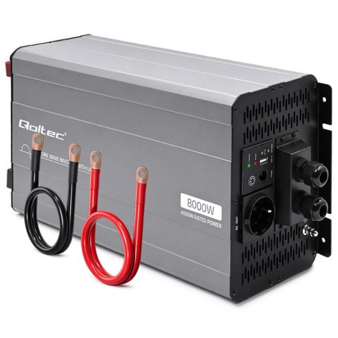 Qoltec Przetwornica napięcia Pure Sine Wave | 12V na 230V | 4000/8000W | UPS BYPASS | USB | Kompatybilna z LiFePO4 GEL AGM