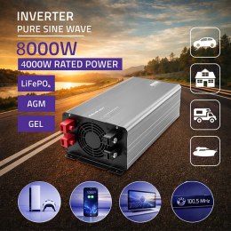 Qoltec Przetwornica napięcia Pure Sine Wave | 12V na 230V | 4000/8000W | USB | Kompatybilna z LiFePO4 GEL AGM
