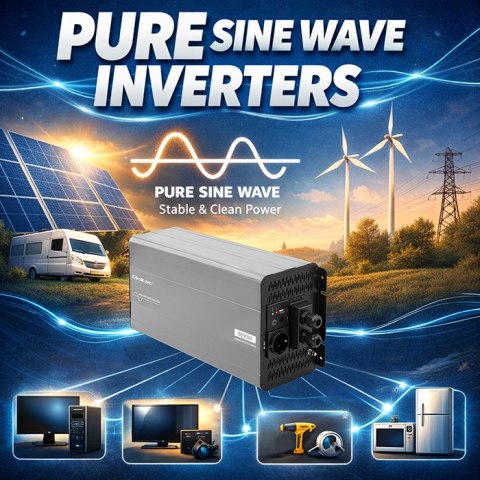 Qoltec Przetwornica napięcia Pure Sine Wave | 12V na 230V | 4000/8000W | USB | Kompatybilna z LiFePO4 GEL AGM