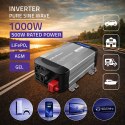 Qoltec Przetwornica napięcia Pure Sine Wave | 12V na 230V | 500/1000W | LCD | USB | USB-C | Kompatibilność z LiFePo4 GEL AGM