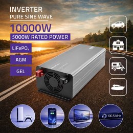 Qoltec Przetwornica napięcia Pure Sine Wave | 24V na 230V | 5000/10000W | USB | Kompatybilna z LiFePO4 GEL AGM