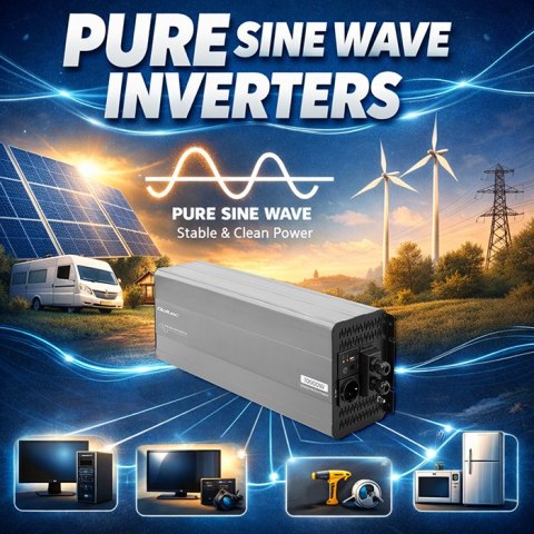 Qoltec Przetwornica napięcia Pure Sine Wave | 24V na 230V | 5000/10000W | USB | Kompatybilna z LiFePO4 GEL AGM