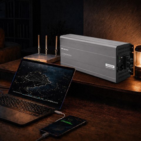 Qoltec Przetwornica napięcia Pure Sine Wave | 24V na 230V | 5000/10000W | USB | Kompatybilna z LiFePO4 GEL AGM