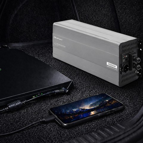 Qoltec Przetwornica napięcia Pure Sine Wave | 24V na 230V | 5000/10000W | USB | Kompatybilna z LiFePO4 GEL AGM