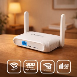 Qoltec Router Home & Travel 4G LTE WiFi 6 | AX300 | 2.4GHz | Dual Antena | USB-C | Micro SIM