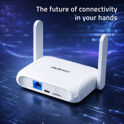 Qoltec Router Home & Travel 4G LTE WiFi 6 | AX300 | 2.4GHz | Dual Antena | USB-C | Micro SIM