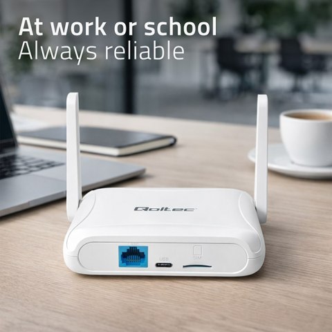 Qoltec Router Home & Travel 4G LTE WiFi 6 | AX300 | 2.4GHz | Dual Antena | USB-C | Micro SIM