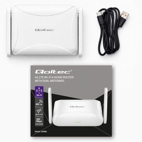 Qoltec Router Home & Travel 4G LTE WiFi 6 | AX300 | 2.4GHz | Dual Antena | USB-C | Micro SIM