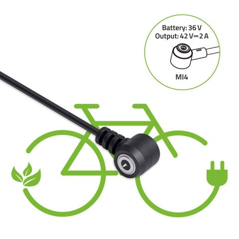 Qoltec Szybka Ładowarka do roweru elektrycznego 36V | 42V | 2A | wtyk magnetyczny Mi4 +kabel zasilający