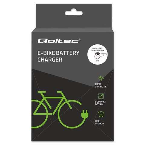 Qoltec Szybka Ładowarka do roweru elektrycznego 36V | 42V | 2A | wtyk magnetyczny Mi4 +kabel zasilający