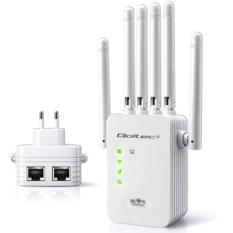 Qoltec Wzmacniacz sygnału WiFi 5 | Repeater | Access Point | AC1200 | 6 Anten | 2x RJ45 | 128MB