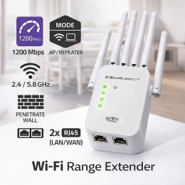 Qoltec Wzmacniacz sygnału WiFi 5 | Repeater | Access Point | AC1200 | 6 Anten | 2x RJ45 | 128MB