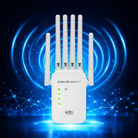 Qoltec Wzmacniacz sygnału WiFi | Repeater | Access Point | N300 | 6 anten | 2x RJ45