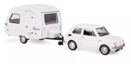 Kolekcja PRL - Zestaw Fiat 126p + przyczepa Niewiadów Kemping BIAŁY