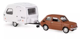 Kolekcja PRL - Zestaw Fiat 126p + przyczepa Niewiadów Kemping BRĄZOWY