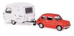 Kolekcja PRL - Zestaw Fiat 126p + przyczepa Niewiadów Kemping CZERWONY