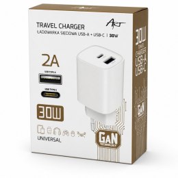 ŁADOWARKA SIECIOWA GaN PD/QC 4.0 1x USB-C 1x USB-A 30W ART