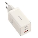 Ładowarka sieciowa Baseus GaN5, 2x USB-C + USB, 65W + kabel 1m (biała)