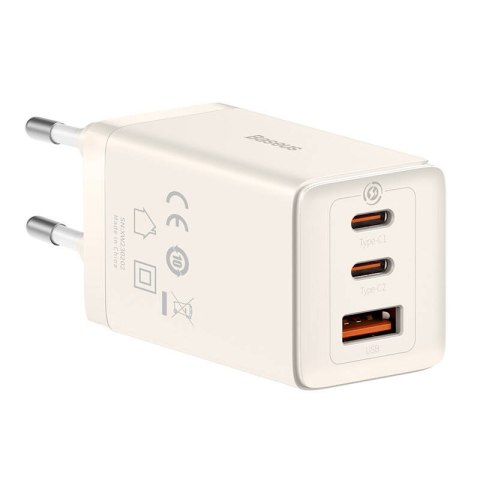 Ładowarka sieciowa Baseus GaN5, 2x USB-C + USB, 65W + kabel 1m (biała)