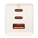 Ładowarka sieciowa Baseus GaN5, 2x USB-C + USB, 65W + kabel 1m (biała)