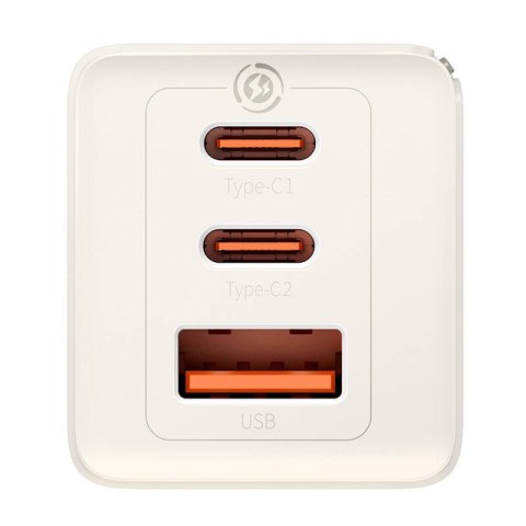 Ładowarka sieciowa Baseus GaN5, 2x USB-C + USB, 65W + kabel 1m (biała)