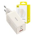 Ładowarka sieciowa Baseus GaN5, 2x USB-C + USB, 65W + kabel 1m (biała)
