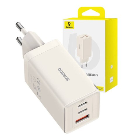 Ładowarka sieciowa Baseus GaN5, 2x USB-C + USB, 65W + kabel 1m (biała)