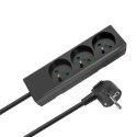 Przedłużacz 3 gniazda 2m typu francuskiego bez przełącznika (3x1,5mm) Rebel czarny