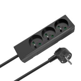 Przedłużacz 3 gniazda 2m typu francuskiego bez przełącznika (3x1,5mm) Rebel czarny