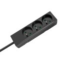 Przedłużacz 3 gniazda 2m typu francuskiego bez przełącznika (3x1,5mm) Rebel czarny