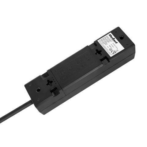 Przedłużacz 3 gniazda 2m typu francuskiego bez przełącznika (3x1,5mm) Rebel czarny