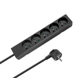 Przedłużacz 5 gniazd 2m typu francuskiego bez przełącznika (3x1,5mm) Rebel czarny