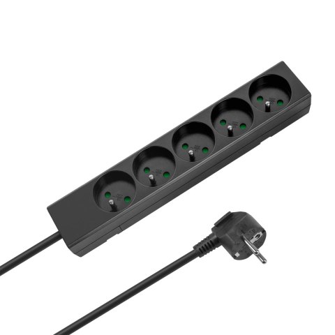 Przedłużacz 5 gniazd 2m typu francuskiego bez przełącznika (3x1,5mm) Rebel czarny