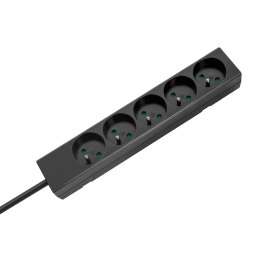 Przedłużacz 5 gniazd 2m typu francuskiego bez przełącznika (3x1,5mm) Rebel czarny