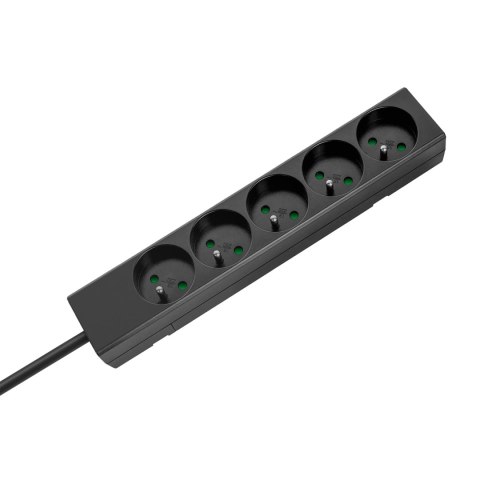 Przedłużacz 5 gniazd 2m typu francuskiego bez przełącznika (3x1,5mm) Rebel czarny