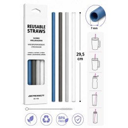 Słomki do kubka Berdsen plastikowe wielorazowe zestaw 4 + szczoteczka