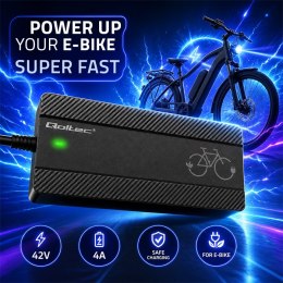 Qoltec Szybka Ładowarka do roweru skutera elektrycznego 36V | 42V | 4A |wtyczka Bosch + kabel zasilający
