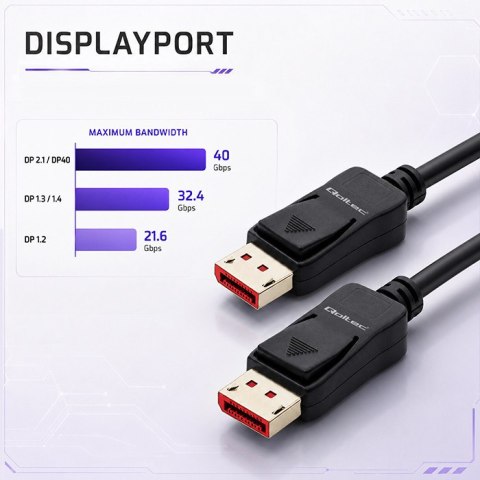 Qoltec Ultraszybki Kabel DisplayPort v2.1 | Full HD | 4K 8K | 40Gb/s | DP40 | UHBR10 | 0.5m