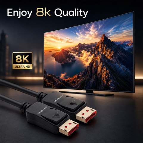 Qoltec Kabel DisplayPort v2.1 męski | DisplayPort v2.1 męski | 8K | 54G | 1.5m