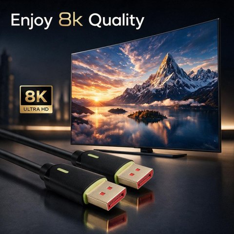 Qoltec Kabel DisplayPort v2.1 męski | DisplayPort v2.1 męski | 8K | 80G | 1.5m